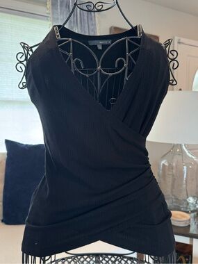 Matty M Black Ribbed Faux Wrap Sleeveless Top Size 8